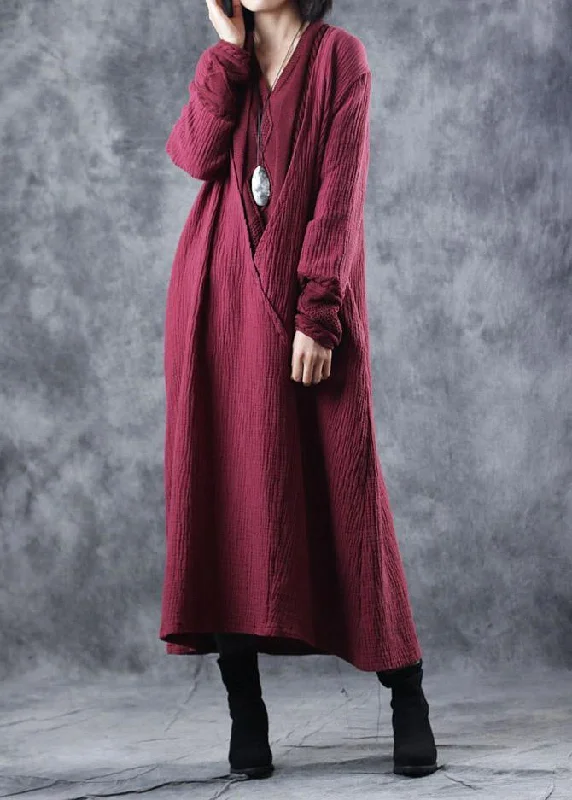 Plus Size Women's Asymmetric Hem Sweater Dresses in Modern DesignsVintage red Sweater Wardrobes Beautiful patchwork Mujer v neck knitwear Plus Size Women's Asymmetric Hem Sweater Dresses in Modern DesignsVintage red Sweater Wardrobes Beautiful patchwork Mujer v neck knitwear