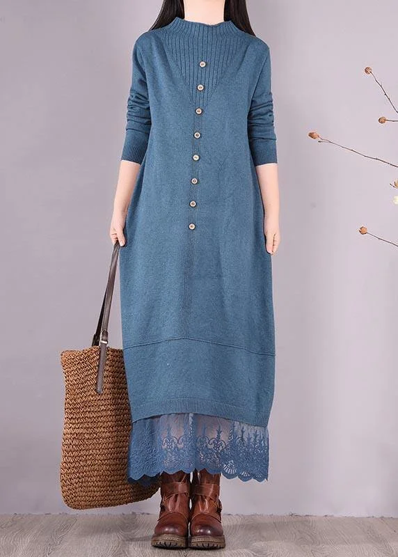 Longline Women's Mohair Sweater Dresses in a Loose FitVivid Blue Tunics O Neck Patchwork Lace Spring Dress Longline Women's Mohair Sweater Dresses in a Loose FitVivid Blue Tunics O Neck Patchwork Lace Spring Dress