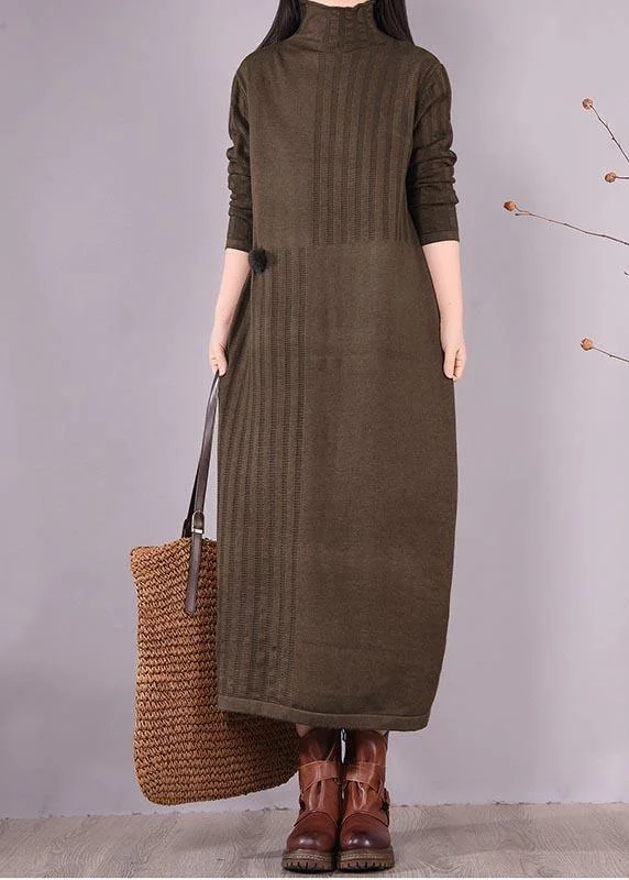 Midi - Length Women's Shetland Wool Sweater Dresses in Traditional PatternsVivid High Neck Spring Clothes Women Photography Chocolate Dress Midi - Length Women's Shetland Wool Sweater Dresses in Traditional PatternsVivid High Neck Spring Clothes Women Photography Chocolate Dress