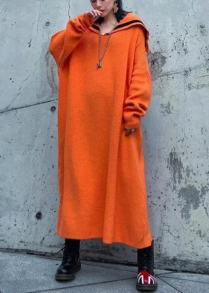 A - Line Women's Merino Wool Sweater Dresses in Classic StylesWomen Orange Sweater Aesthetic Largo Sailor Collar Big Winter Knitted Tops A - Line Women's Merino Wool Sweater Dresses in Classic StylesWomen Orange Sweater Aesthetic Largo Sailor Collar Big Winter Knitted Tops