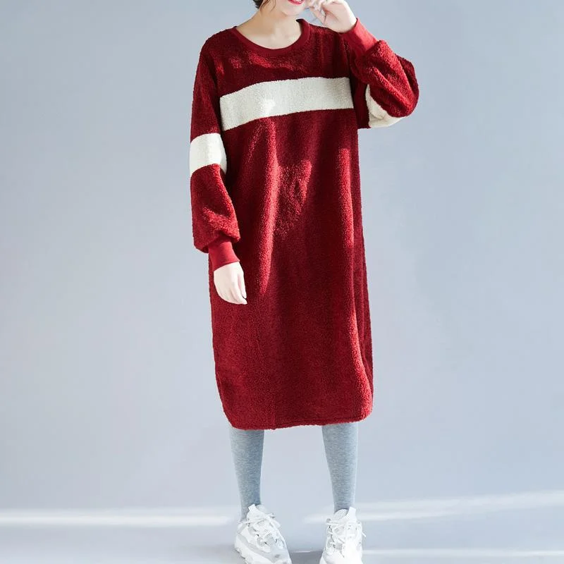 Plus Size Women's Asymmetric Hem Sweater Dresses in Modern DesignsWomen Sweater dress outfit o neck pockets burgundy baggy knitwear Plus Size Women's Asymmetric Hem Sweater Dresses in Modern DesignsWomen Sweater dress outfit o neck pockets burgundy baggy knitwear