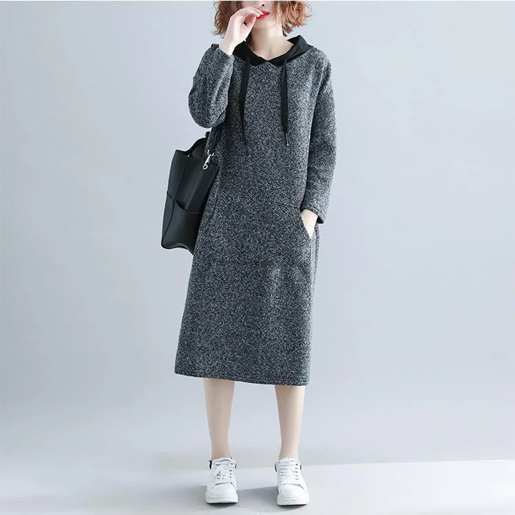 Plus Size Women's Tunic - Style Sweater Dresses with PocketsWomen Sweater dress outfit Street Style dark gray oversized knit top