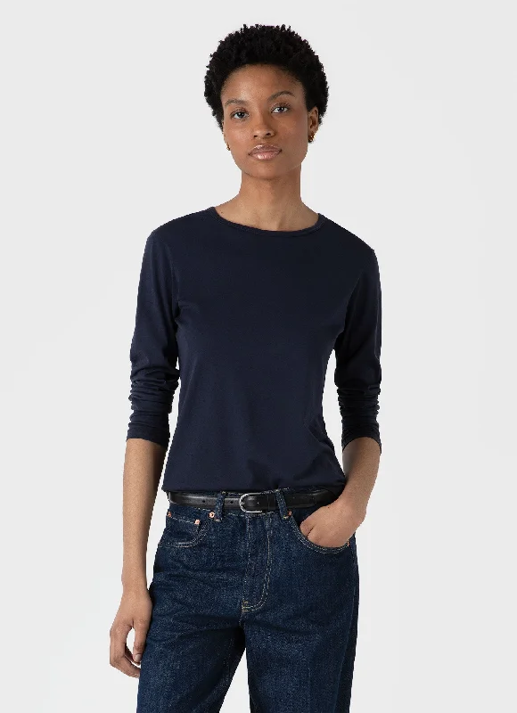 Sequined Women T Shirt for a Sparkly Night OutWomen's Long Sleeve Classic T-shirt in Navy Sequined Women T Shirt for a Sparkly Night OutWomen's Long Sleeve Classic T-shirt in Navy