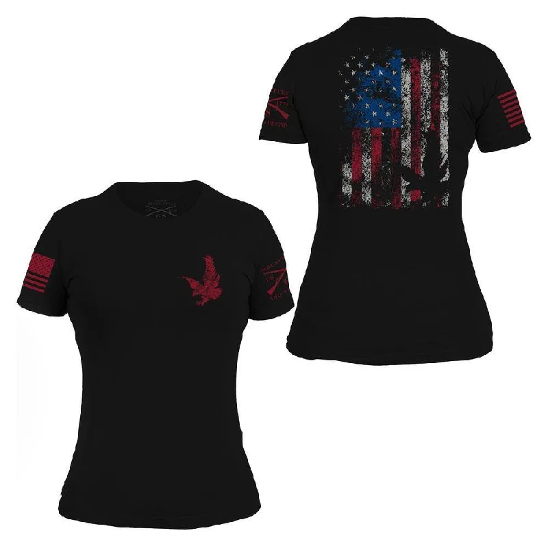 V - Neck Women T Shirt to Enhance the NecklineWomen's Freedom Flag T-Shirt - Black