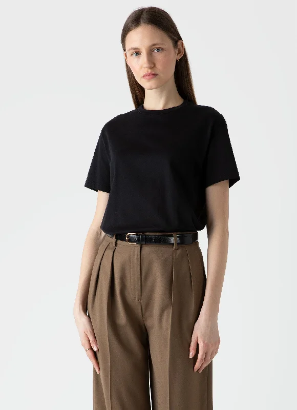 Ringer T Shirt Women with Retro - Inspired StripesWomen's Boy Fit T-shirt in Black