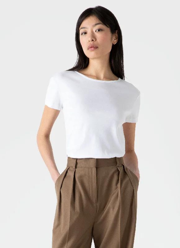 Floral Print Women T Shirt for a Feminine TouchWomen's Sea Island Cotton T-shirt in White Floral Print Women T Shirt for a Feminine TouchWomen's Sea Island Cotton T-shirt in White