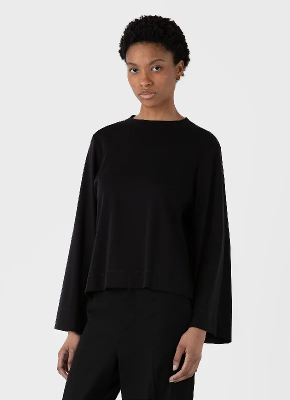 Sheer Women T Shirt for a Stylish and Alluring LookWomen's Wide Sleeve T-shirt in Black