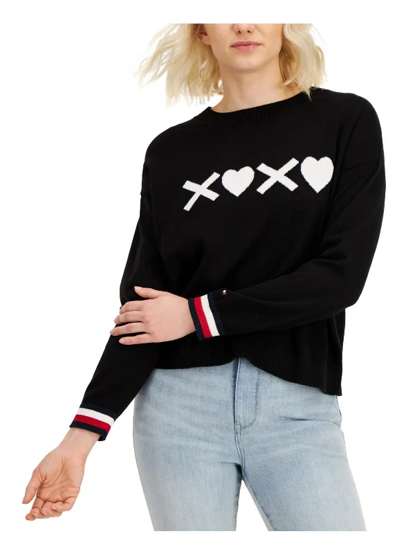 Plus Size Women's Asymmetric Hem Sweater Dresses in Modern DesignsXOXO Womens Ribbed Trim Graphic Crewneck Sweater Plus Size Women's Asymmetric Hem Sweater Dresses in Modern DesignsXOXO Womens Ribbed Trim Graphic Crewneck Sweater