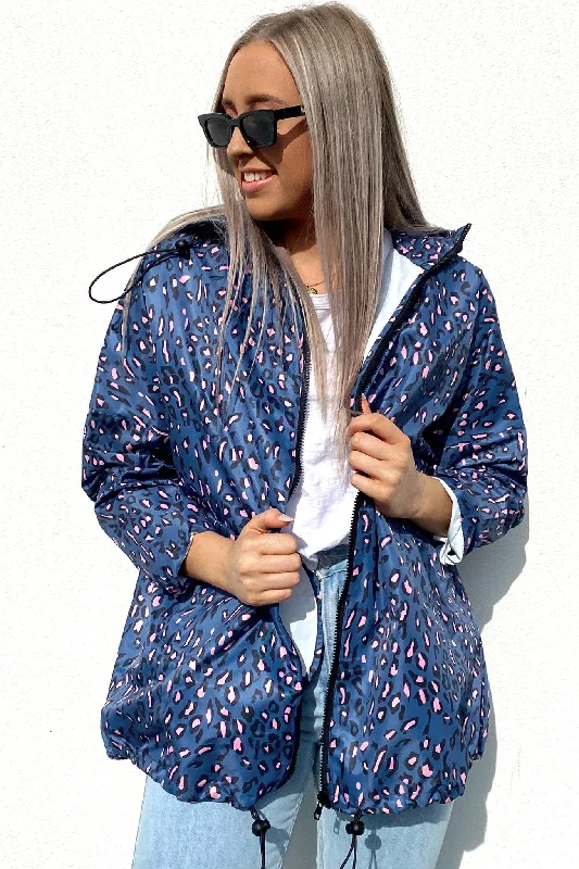 Women's shearling - lined suede jackets for ultimate warmth and luxuryAlla Spray Jacket Navy Leopard Women's shearling - lined suede jackets for ultimate warmth and luxuryAlla Spray Jacket Navy Leopard