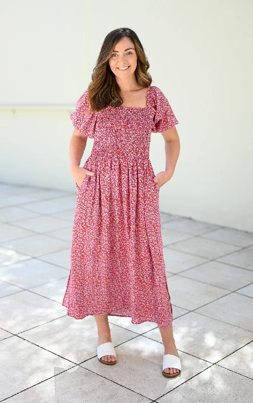 Strapless Women Dress with a Built - in Bra for Comfort and SupportAmalfi Dress - Red Floral Strapless Women Dress with a Built - in Bra for Comfort and SupportAmalfi Dress - Red Floral