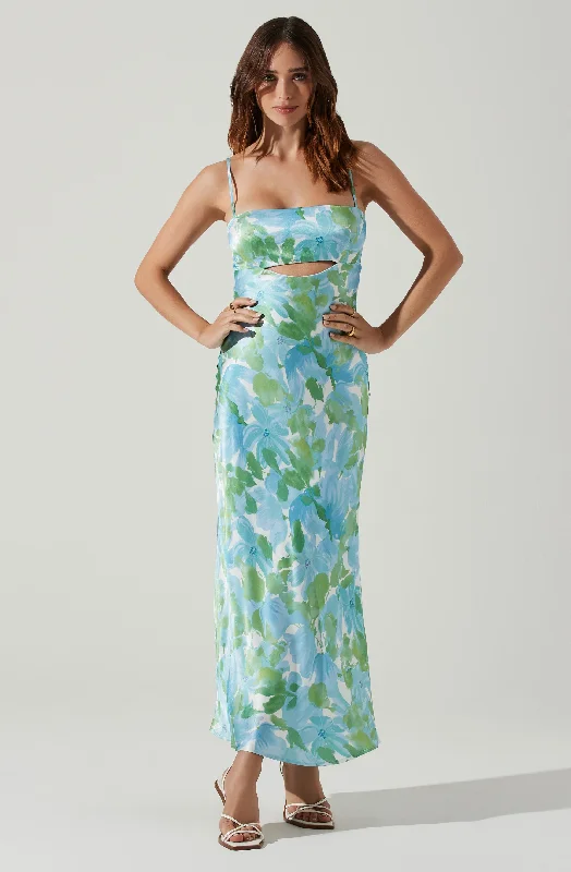 Strapless Women Dress with a Built - in Bra for Comfort and SupportBellerose Satin Floral Cutout Midi Dress Strapless Women Dress with a Built - in Bra for Comfort and SupportBellerose Satin Floral Cutout Midi Dress