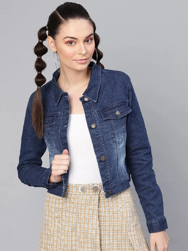 Women's cropped down jackets in bold colors for a sporty and fashionable winter outfitBlue Denim Washed Jacket Women's cropped down jackets in bold colors for a sporty and fashionable winter outfitBlue Denim Washed Jacket