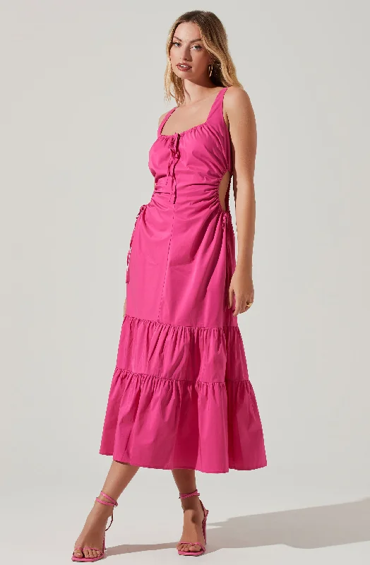 Printed Abstract Women Dress for a Modern and Artistic AppealBridget Side Cutout Tiered Midi Dress Printed Abstract Women Dress for a Modern and Artistic AppealBridget Side Cutout Tiered Midi Dress