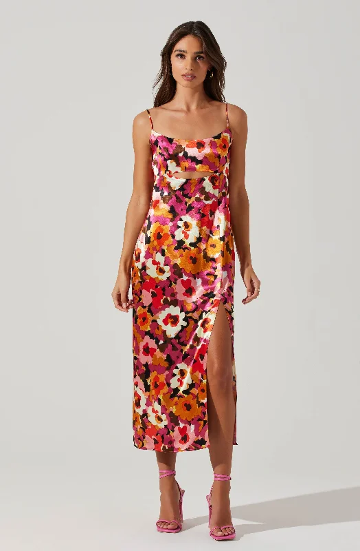 Backless Women Dress for a Sexy and Alluring Look at Evening EventsChelsi Floral Satin Midi Dress Backless Women Dress for a Sexy and Alluring Look at Evening EventsChelsi Floral Satin Midi Dress
