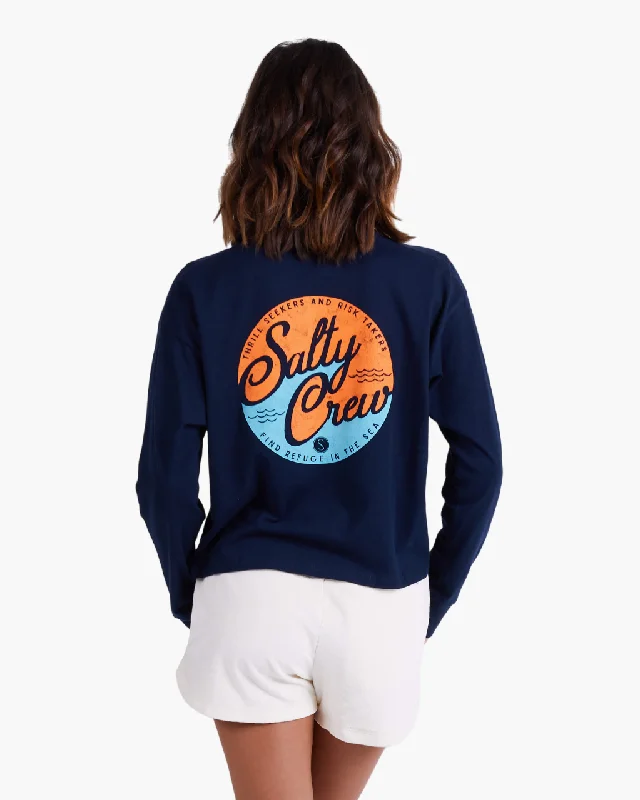 Women's windbreaker jackets with adjustable hoods for windy daysClub Salty L/S Crop - Navy Women's windbreaker jackets with adjustable hoods for windy daysClub Salty L/S Crop - Navy