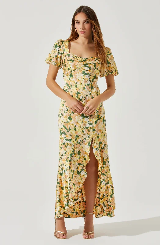 Wrap - Style Women Dress with Adjustable Fit for All Body TypesDayanara Puff Sleeve Floral Maxi Dress