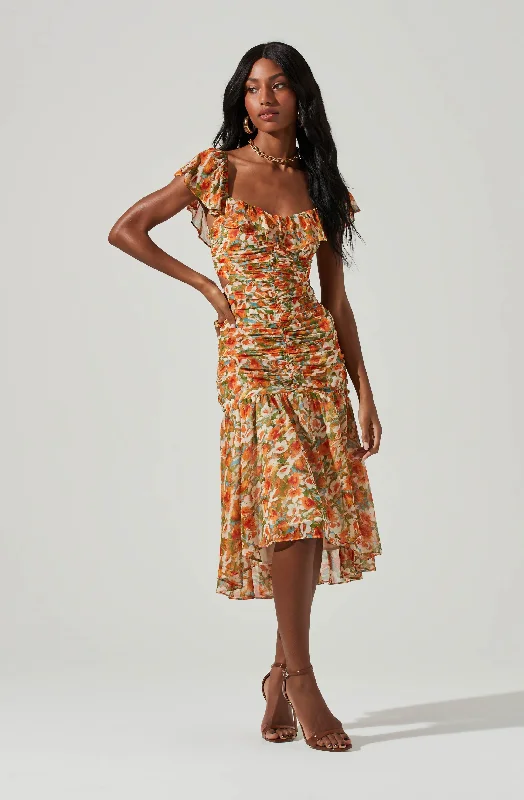 Pleated Women Dress with a Timeless and Elegant TextureDevereaux Cutout Floral Midi Dress Pleated Women Dress with a Timeless and Elegant TextureDevereaux Cutout Floral Midi Dress