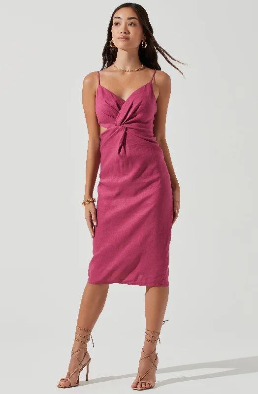 Empire Waist Women Dress to Accentuate the Bust and Conceal the WaistDidion Twist Front Side Cutout Midi Dress Empire Waist Women Dress to Accentuate the Bust and Conceal the WaistDidion Twist Front Side Cutout Midi Dress