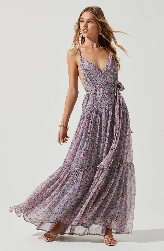 Printed Abstract Women Dress for a Modern and Artistic AppealEartha Floral Plunge Tie Waist Maxi Dress Printed Abstract Women Dress for a Modern and Artistic AppealEartha Floral Plunge Tie Waist Maxi Dress