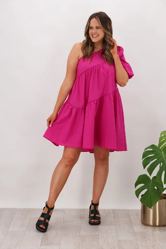 Wrap - Style Women Dress with Adjustable Fit for All Body TypesEbby & I Sally One Shoulder Dress Magenta Wrap - Style Women Dress with Adjustable Fit for All Body TypesEbby & I Sally One Shoulder Dress Magenta