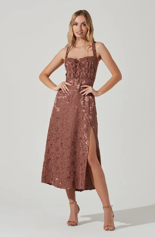 Strapless Women Dress with a Built - in Bra for Comfort and SupportElsie Floral Jacquard Smocked Midi Dress Strapless Women Dress with a Built - in Bra for Comfort and SupportElsie Floral Jacquard Smocked Midi Dress