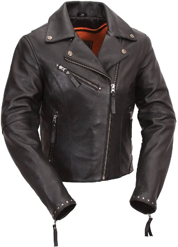 Women's double - breasted tweed jackets in classic colors for a sophisticated office lookFirst Manufacturing FIL159NOCZ Women's Black Scarlett Motorcycle Leather Jacket Women's double - breasted tweed jackets in classic colors for a sophisticated office lookFirst Manufacturing FIL159NOCZ Women's Black Scarlett Motorcycle Leather Jacket