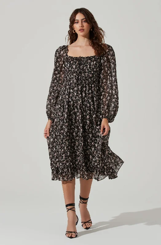 Shift Women Dress with a Simple and Classic Design for Everyday WearFloral Ruched Bust Long Sleeve Midi Dress Shift Women Dress with a Simple and Classic Design for Everyday WearFloral Ruched Bust Long Sleeve Midi Dress