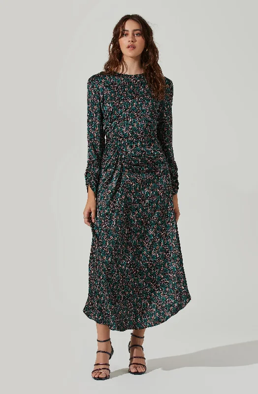 Ruffled Women Dress with Multiple Layers for a Playful and Girly StyleFloral Ruched Long Sleeve Midi Dress Ruffled Women Dress with Multiple Layers for a Playful and Girly StyleFloral Ruched Long Sleeve Midi Dress