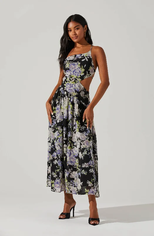 Lace - Embellished Women Dress for an Elegant and Sophisticated AppearanceFloral Side Cut Out Midi Dress Lace - Embellished Women Dress for an Elegant and Sophisticated AppearanceFloral Side Cut Out Midi Dress