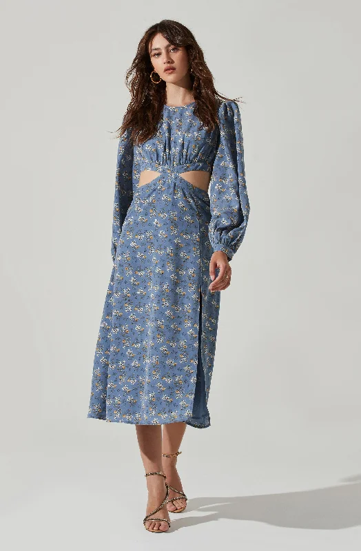 Pleated Women Dress with a Timeless and Elegant TextureFloral Tie Back Cut Out Midi Dress Pleated Women Dress with a Timeless and Elegant TextureFloral Tie Back Cut Out Midi Dress