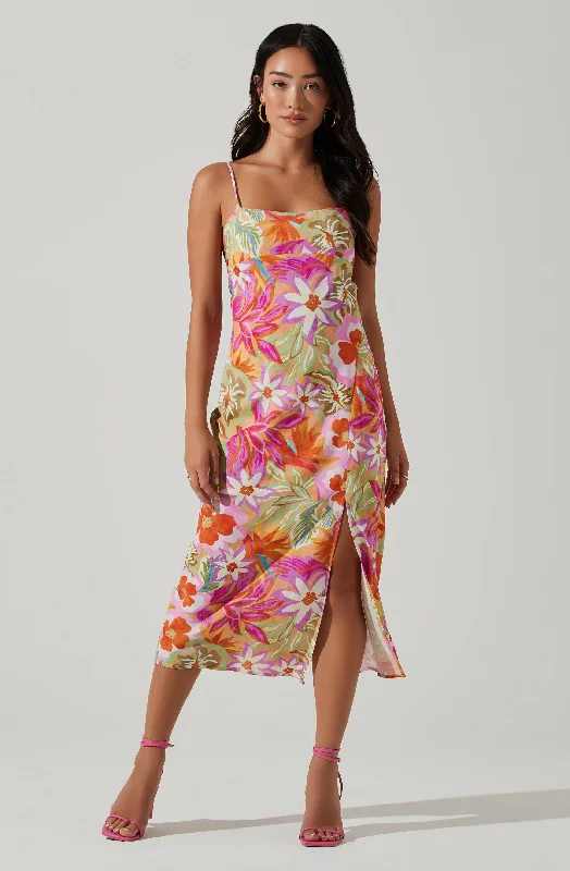Strapless Women Dress with a Built - in Bra for Comfort and SupportGabriella Floral Strappy Back Midi Dress Strapless Women Dress with a Built - in Bra for Comfort and SupportGabriella Floral Strappy Back Midi Dress
