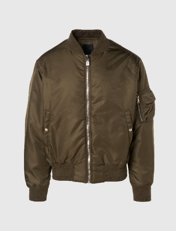 Women's trench coats with a removable belt for customizable stylingSNAP POCKET BOMBER JACKET