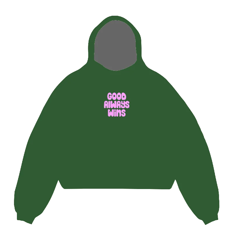 Women's oversized cropped hoodie with drawstrings for a trendy lookGood Always Wins Hoodie - Olive Women's oversized cropped hoodie with drawstrings for a trendy lookGood Always Wins Hoodie - Olive