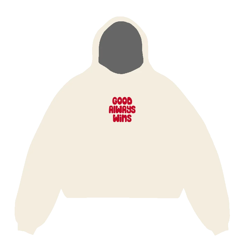 Women's fleece - lined hoodie with thumbholes for warmth in winterGood Always Wins Hoodie - Ivory Women's fleece - lined hoodie with thumbholes for warmth in winterGood Always Wins Hoodie - Ivory
