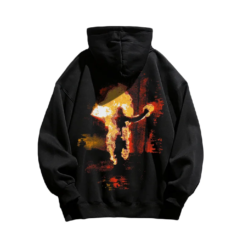 Women's zip - up sweatshirt in pastel blue for a soft and stylish outfitHigh Street Flaming Man Print Hoodie Women's zip - up sweatshirt in pastel blue for a soft and stylish outfitHigh Street Flaming Man Print Hoodie