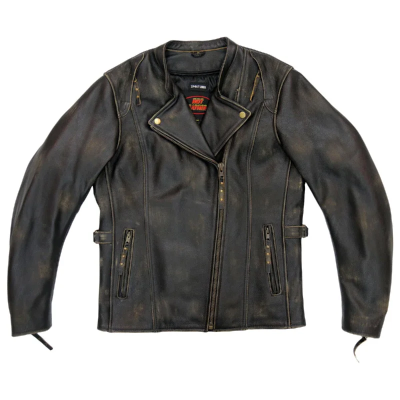 Women's moto jackets with a lace - up front for a unique and stylish touchHot Leathers JKL1031 Ladies Vented Distressed Brown Leather Jacket Women's moto jackets with a lace - up front for a unique and stylish touchHot Leathers JKL1031 Ladies Vented Distressed Brown Leather Jacket