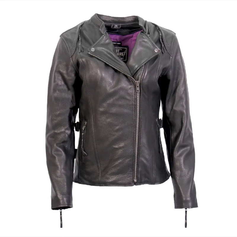 Women's quilted puffer jackets in a cropped silhouette for a modern twistHot Leathers JKL1032 Ladies Black Leather Jacket with Vented Side Snaps Women's quilted puffer jackets in a cropped silhouette for a modern twistHot Leathers JKL1032 Ladies Black Leather Jacket with Vented Side Snaps