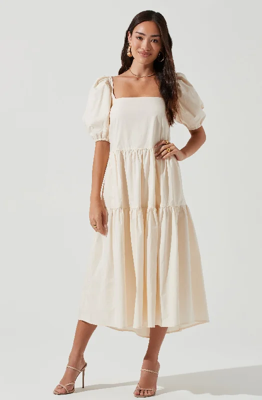 Wrap - Style Women Dress with Adjustable Fit for All Body TypesIlana Puff Sleeve Tiered Midi Dress