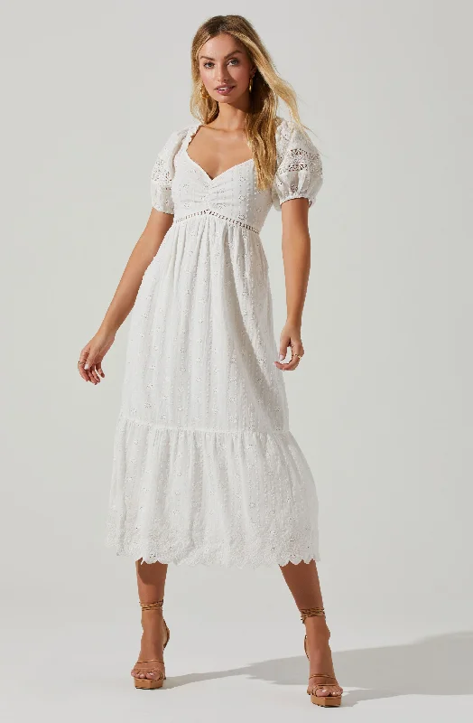 Long - Sleeve Women Dress in Velvet for a Luxurious Winter LookItzel Eyelet Puff Sleeve Midi Dress Long - Sleeve Women Dress in Velvet for a Luxurious Winter LookItzel Eyelet Puff Sleeve Midi Dress