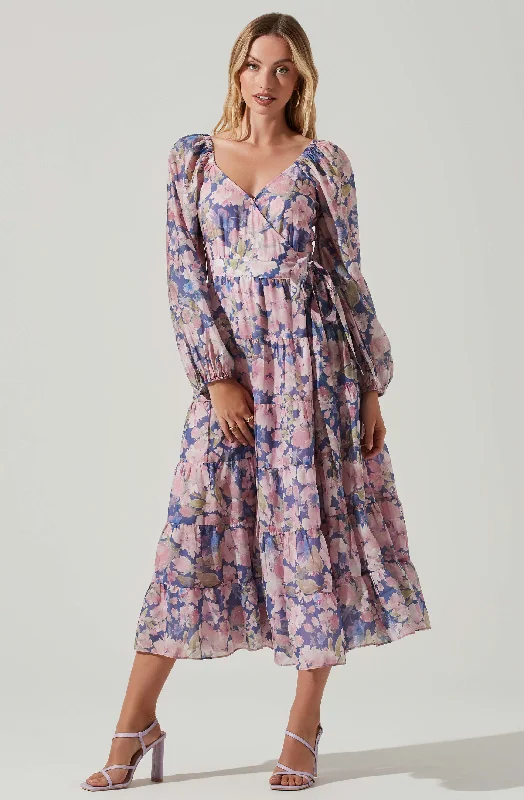 Ball Gown Women Dress with a Full Skirt for a Princess - like LookJannika Floral Wrap Front Midi Dress Ball Gown Women Dress with a Full Skirt for a Princess - like LookJannika Floral Wrap Front Midi Dress