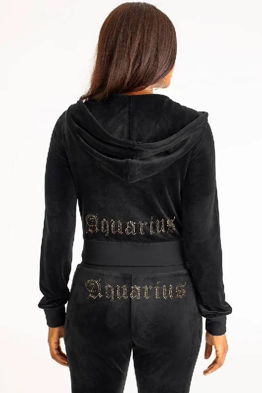 Women's quarter - zip sweatshirt made of organic cotton for eco - conscious fashionAquarius Big Bling Velour Hoodie