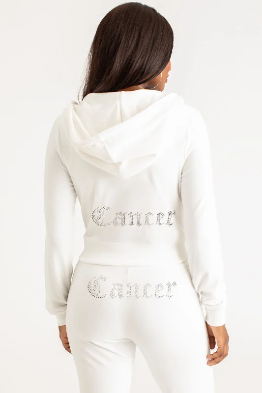 Women's long - sleeve cropped sweatshirt with ribbed cuffs for a snug fitCancer Big Bling Velour Hoodie Women's long - sleeve cropped sweatshirt with ribbed cuffs for a snug fitCancer Big Bling Velour Hoodie