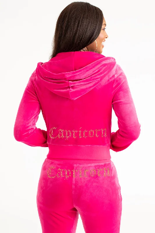 Women's hoodie with a detachable hood for customizable stylingCapricorn Big Bling Velour Hoodie Women's hoodie with a detachable hood for customizable stylingCapricorn Big Bling Velour Hoodie