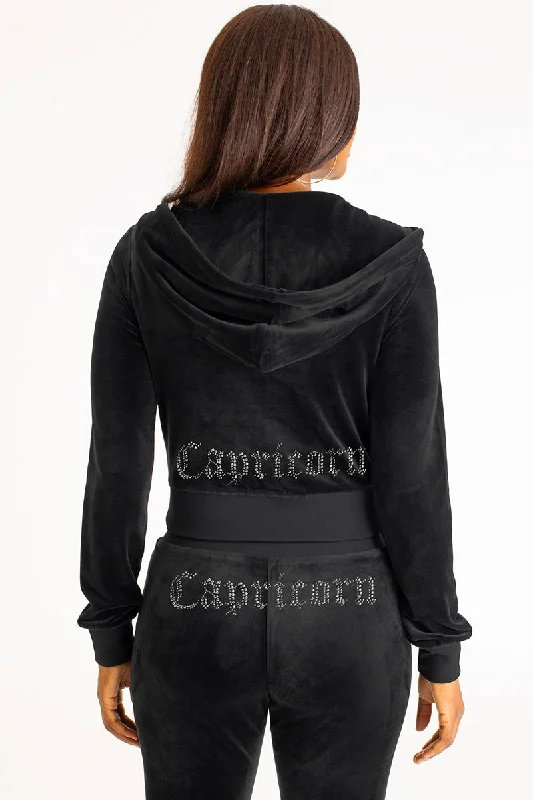 Women's fleece - lined hoodie with thumbholes for warmth in winterCapricorn Big Bling Velour Hoodie Women's fleece - lined hoodie with thumbholes for warmth in winterCapricorn Big Bling Velour Hoodie