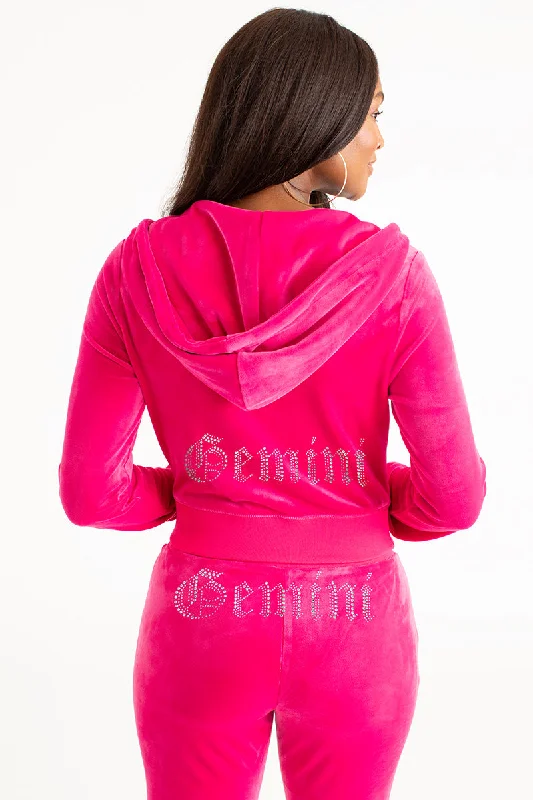 Women's tie - front hoodie in a lightweight fabric for summer layeringGemini Big Bling Velour Hoodie Women's tie - front hoodie in a lightweight fabric for summer layeringGemini Big Bling Velour Hoodie