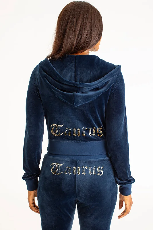 Women's tie - front hoodie in a lightweight fabric for summer layeringTaurus Big Bling Velour Hoodie Women's tie - front hoodie in a lightweight fabric for summer layeringTaurus Big Bling Velour Hoodie