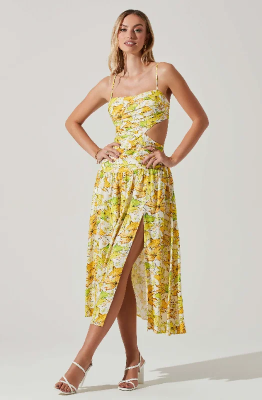 Lace - Embellished Women Dress for an Elegant and Sophisticated AppearanceKalina Floral Pleated Bust Midi Dress