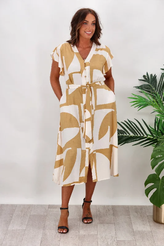 Lace - Embellished Women Dress for an Elegant and Sophisticated AppearanceLabel of Love Nicola Dress Geo Pattern Beige Lace - Embellished Women Dress for an Elegant and Sophisticated AppearanceLabel of Love Nicola Dress Geo Pattern Beige
