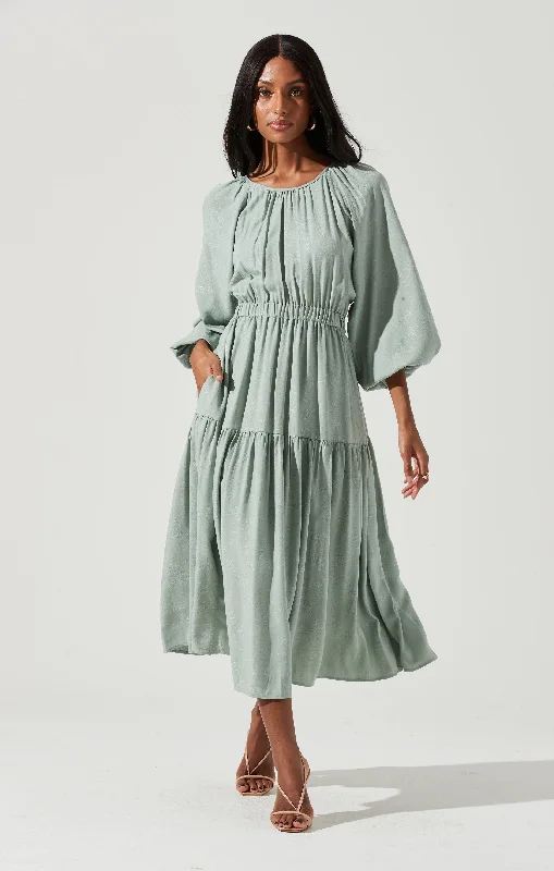 Long - Sleeve Women Dress in Velvet for a Luxurious Winter LookLong Sleeve Cinched Cutout Waist Tiered Midi Dress Long - Sleeve Women Dress in Velvet for a Luxurious Winter LookLong Sleeve Cinched Cutout Waist Tiered Midi Dress