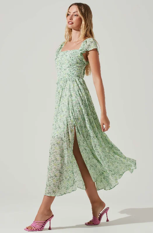 Off - the - Shoulder Women Dress for a Romantic and Feminine LookLuisa Floral Flutter Sleeve Midi Dress Off - the - Shoulder Women Dress for a Romantic and Feminine LookLuisa Floral Flutter Sleeve Midi Dress